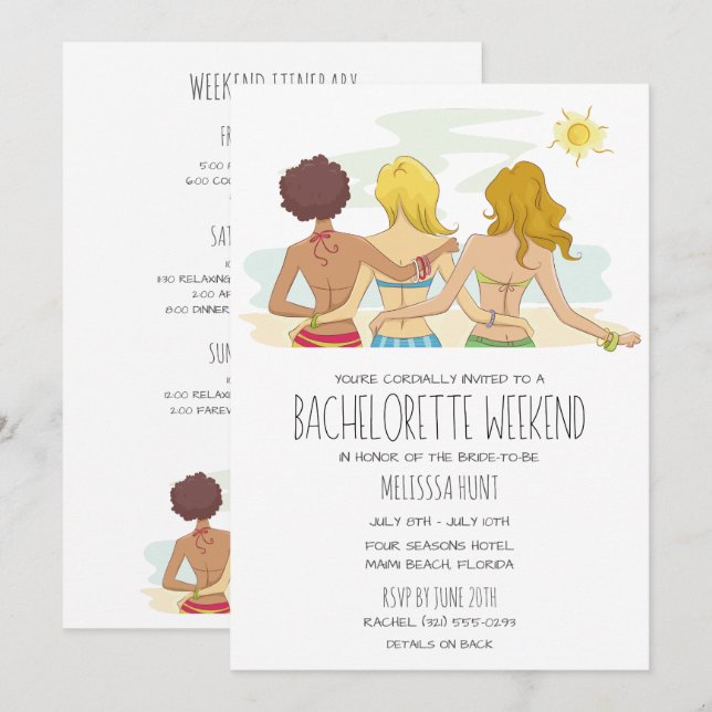 Invitación Fin de semana de despedida de soltera en la playa (Anverso / Reverso)