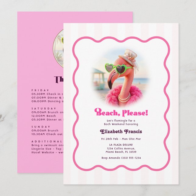Invitación Fin de semana de despedida de soltera Flamingo Pla (Anverso / Reverso)