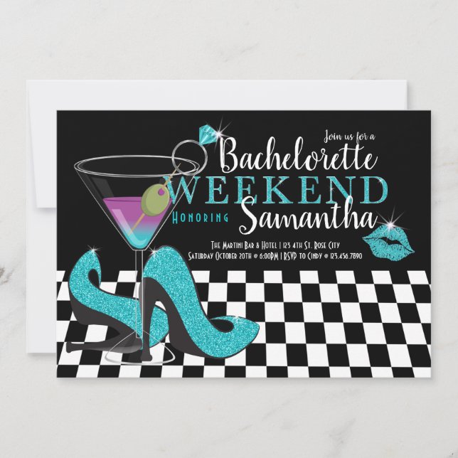 Invitación Fin de semana de despedida de soltera Glam Glitter (Anverso)