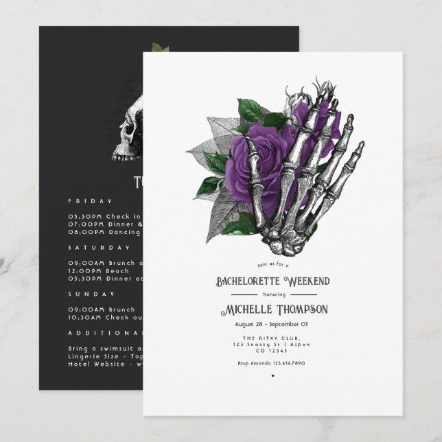 Invitación Fin de semana de despedida de soltera gótico flora (Anverso / Reverso)