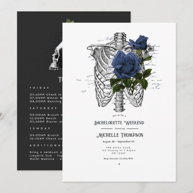 Invitación Fin de semana de despedida de soltera gótico flora (Anverso / Reverso)