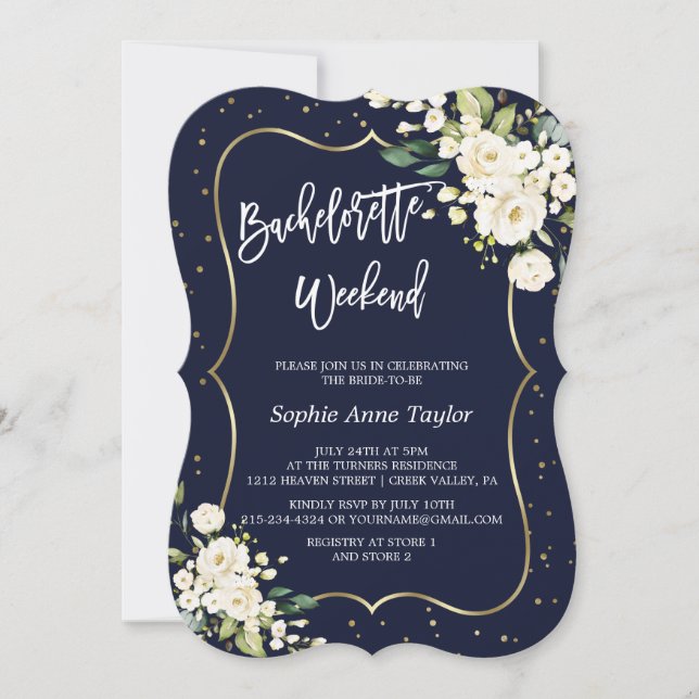 Invitación Fin de semana de despedida de soltera naval floral (Anverso)