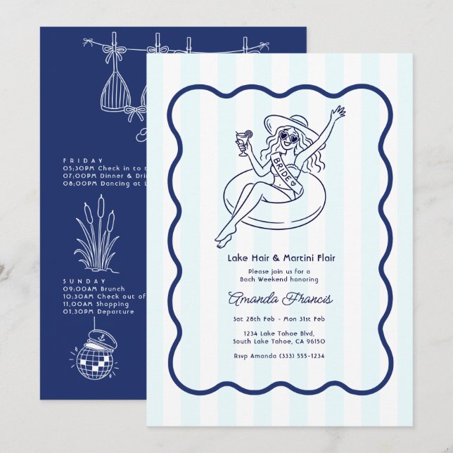 Invitación Fin de semana de despedida de soltera Preppy Love  (Anverso / Reverso)