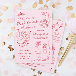 Invitación Fin de semana de despedida de soltera rosa rojo ro