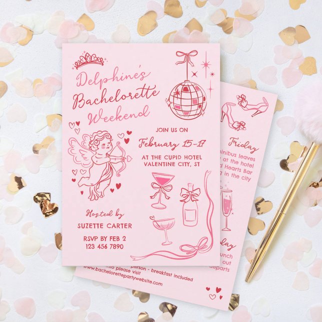Invitación Fin de semana de despedida de soltera rosa rojo ro (Subido por el creador)