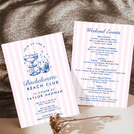 Invitación Fin de semana de despedida de soltera rosa y azul 