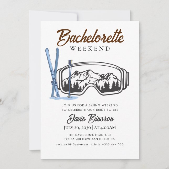 Invitación fin de semana de esquí de acuarela para despedida  (Anverso)