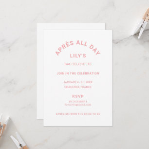 Invitación Fin de semana de esquiar Bachelorette Rosa Après A