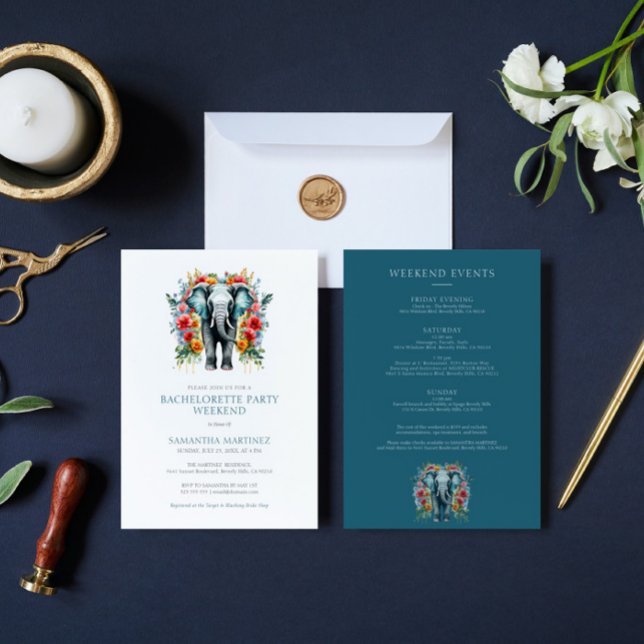 Invitación Fin de semana de fiesta de soltera del elefante fl (Subido por el creador)