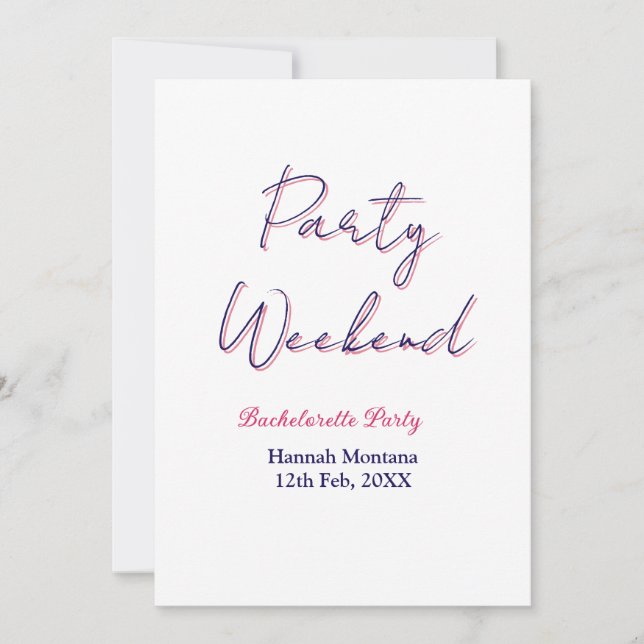 Invitación fin de semana de fiesta despedida de soltera nombr (Anverso)