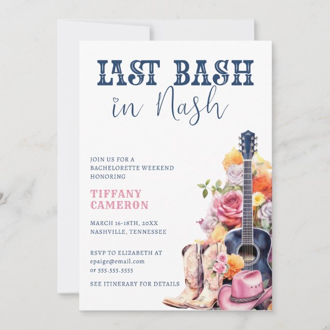 Invitación Fin de semana de la fiesta de Bachelorette de Nash (Anverso)