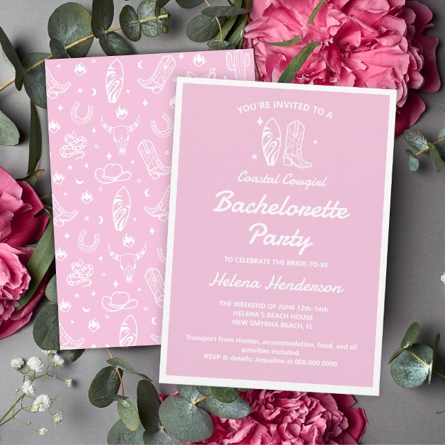 Invitación Fin de semana de la fiesta de la bachillerato rosa (Coastal Cowgirl Pink Bachelorette Party Weekend Invitation
)
