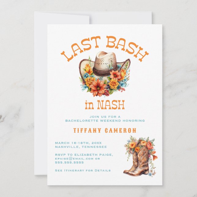 Invitación Fin de semana de la fiesta Nashville Nash Bash Bac (Anverso)