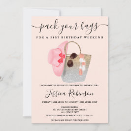 Invitación Fin de semana de purpurina rosa plateado de cumple