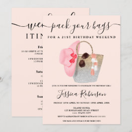 Invitación Fin de semana de purpurina rosa plateado de cumple