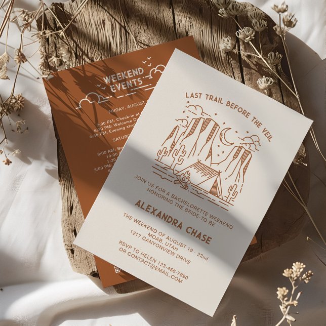 Invitación Fin de semana de semana de Bachelorette Itinerary  (Retro Camp Bachelorette Itinerary Weekend Invitation)