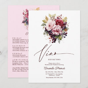 Invitación Fin de semana de soltera con vino floral antes de 