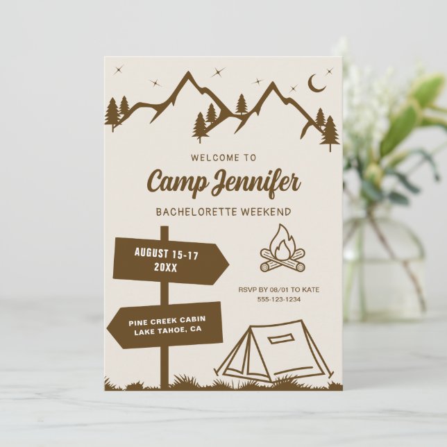 Invitación Fin de semana de soltera de acampada dibujada a ma (Anverso de pie)