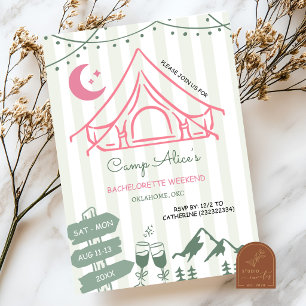 Invitación Fin de semana de soltera de camping dibujado a man