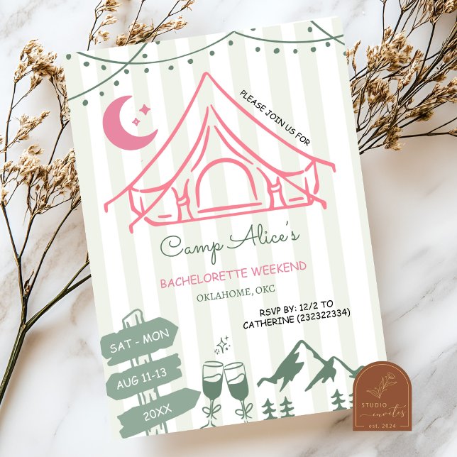 Invitación Fin de semana de soltera de camping dibujado a man (Subido por el creador)