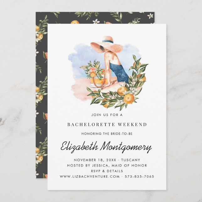 Invitación Fin de semana de soltera de destino | Citrus Orcha (Anverso / Reverso)