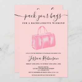 Invitación fin de semana de soltera de la bolsa de color rosa