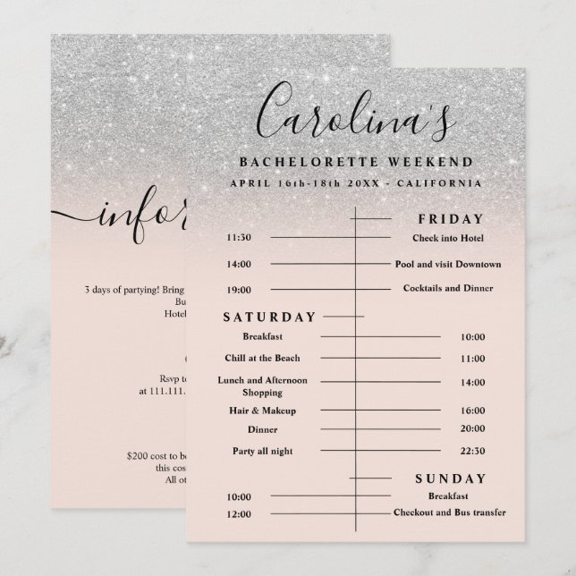Invitación Fin de semana de soltera de línea de tiempo de pur (Anverso / Reverso)