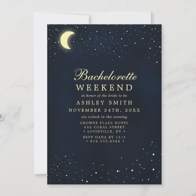 Invitación Fin de semana de soltera de luna estrellas celesti (Anverso)