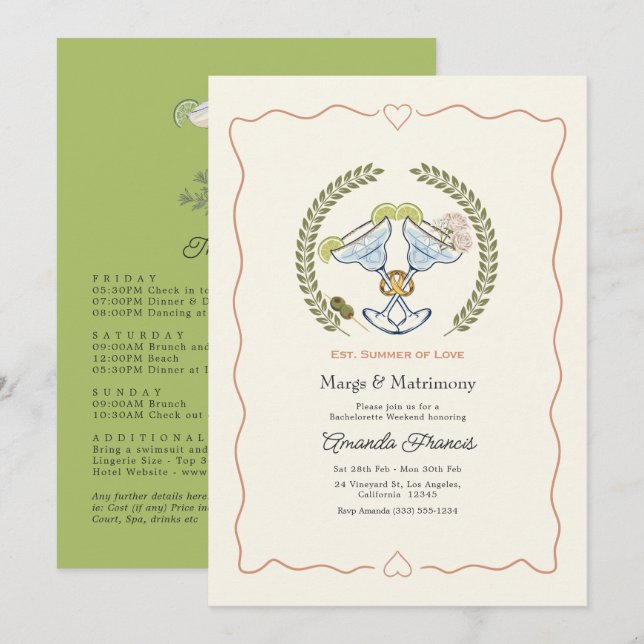 Invitación Fin de semana de soltera de Margs & Matrimonio de  (Anverso / Reverso)