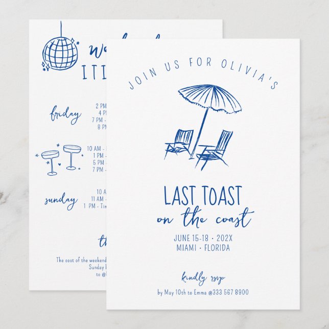 Invitación fin de semana de soltera de playa costera (Anverso / Reverso)