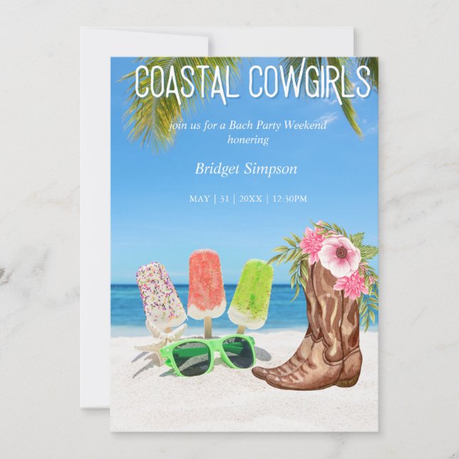 Invitación fin de semana de soltera de vaquera costera estéti (Anverso)