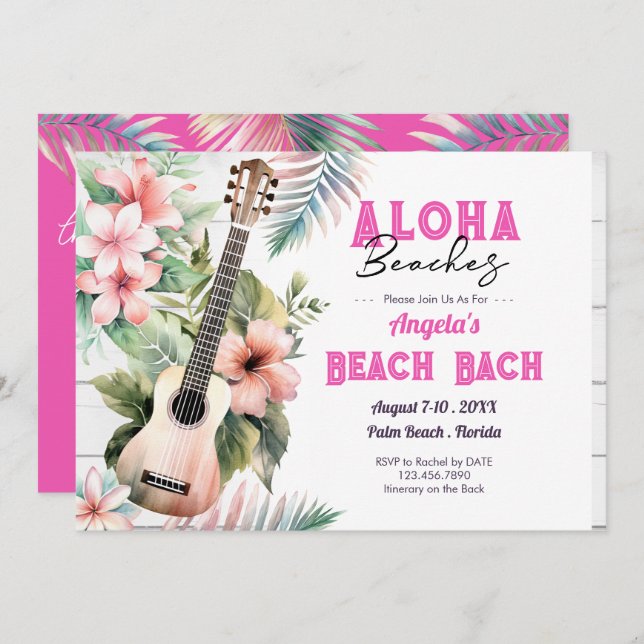 Invitación Fin de semana de soltera en Aloha Beach (Anverso / Reverso)