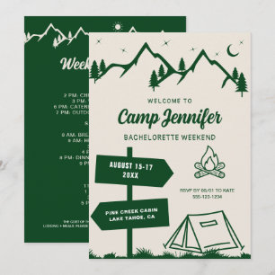 Invitación Fin de semana de soltera en el campamento dibujado