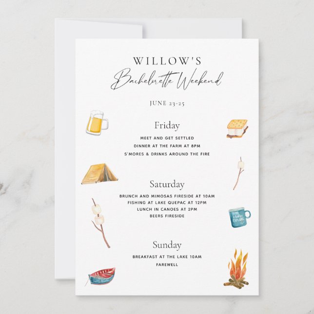Invitación Fin de semana de soltera en el Itinerario de Woods (Anverso)