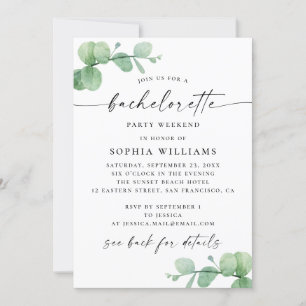 Invitación Fin de semana de soltera. Eucalyptus Elegant Itine
