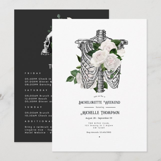Invitación Fin de semana de soltera gótico floral blanco capr (Anverso / Reverso)