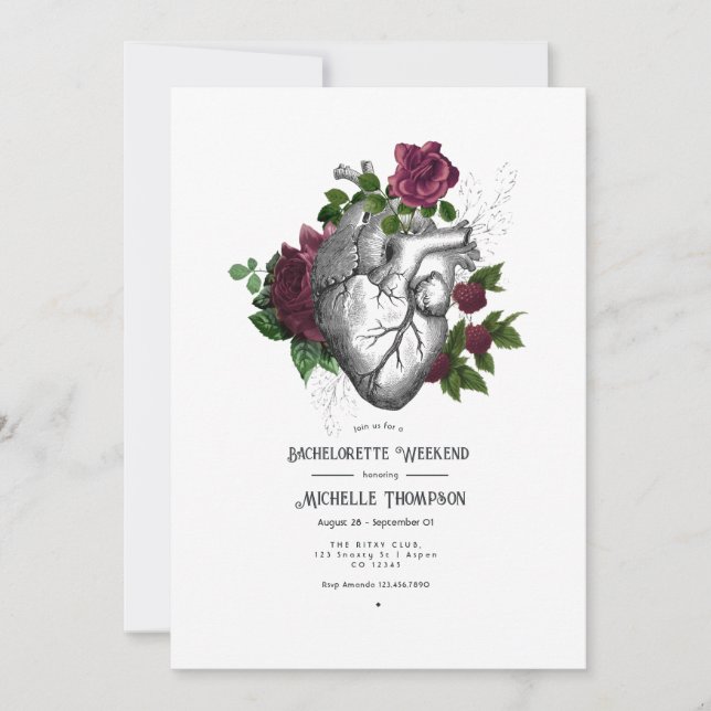 Invitación Fin de semana de soltera gótico floral de Borgoña (Anverso)