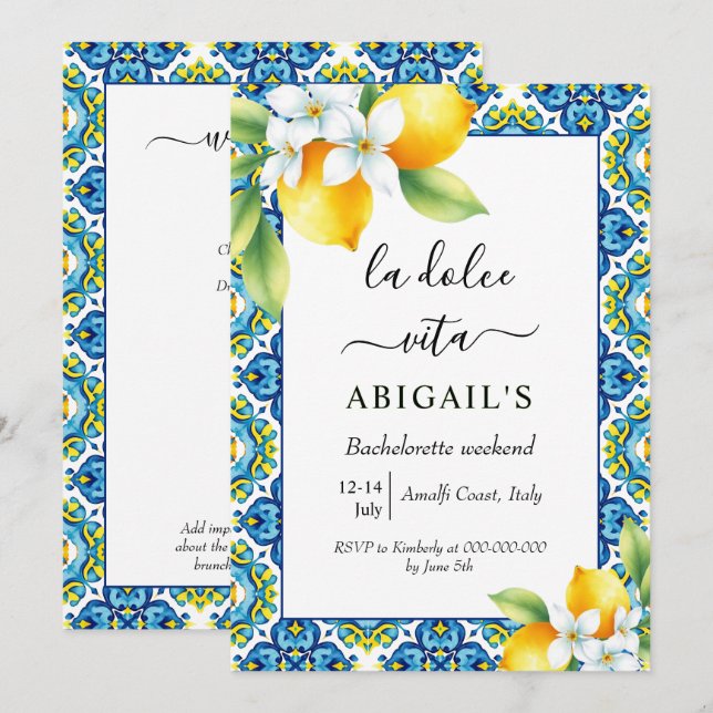Invitación Fin de semana de soltera mediterránea La Dolce Vit (Anverso / Reverso)