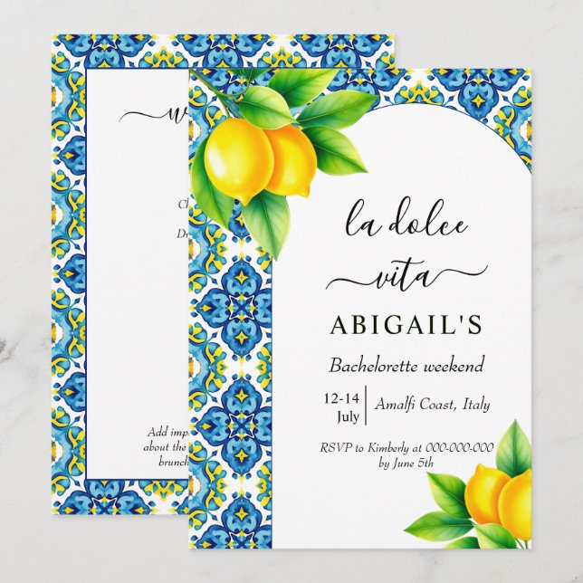 Invitación Fin de semana de soltera mediterránea La Dolce Vit (Anverso / Reverso)