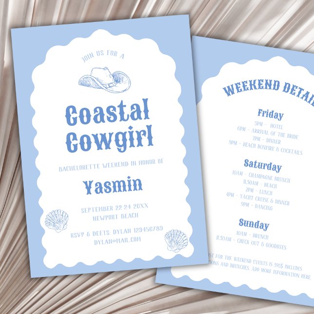Invitación Fin de semana de soltera náutica de Wavy Wavy Cowg (Coastal Cowgirl Wavy Nautical Bachelorette Weekend Invitation)