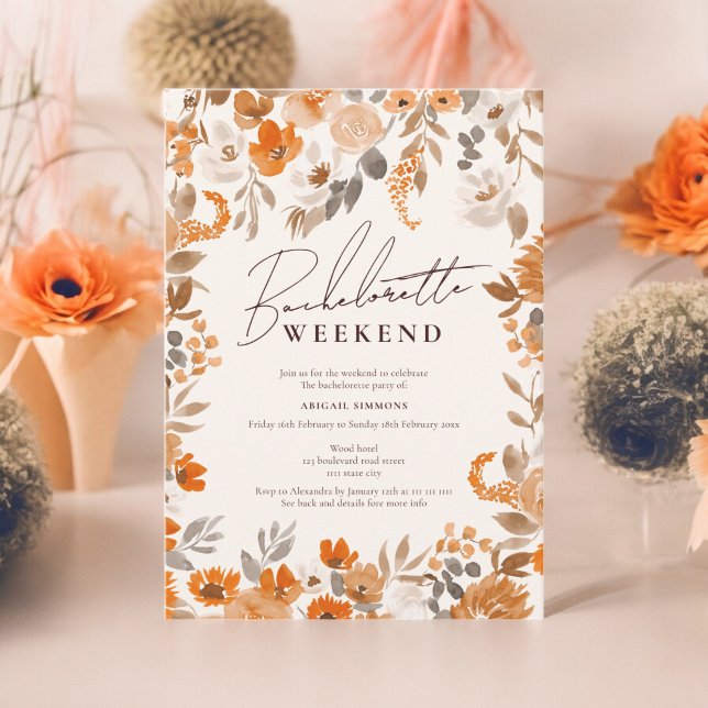 Invitación fin de semana de soltera pintada a mano en Boho te (Boho terracotta hand painted bachelorette weekend invitation)