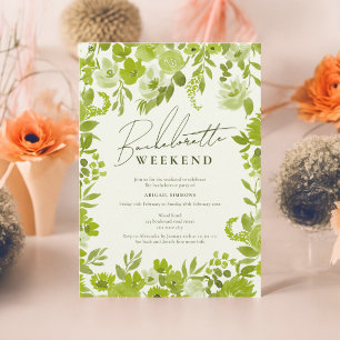 Invitación fin de semana de soltera pintada con mano verde li