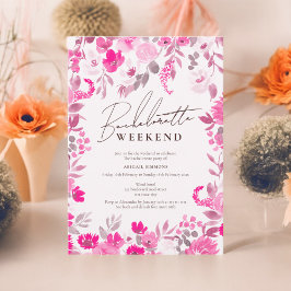 Invitación fin de semana de soltera pintada de color rosa y n