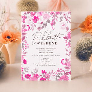 Invitación fin de semana de soltera pintada de color rosa y n