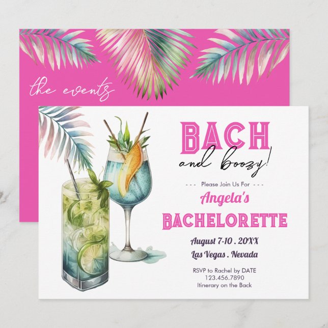 Invitación Fin de semana de soltero con Bach y bebidas alcohó (Anverso / Reverso)