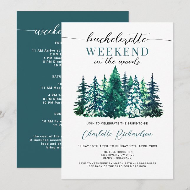 Invitación Fin De Semana Moderno En El Woods Bachelorette Par (Anverso / Reverso)
