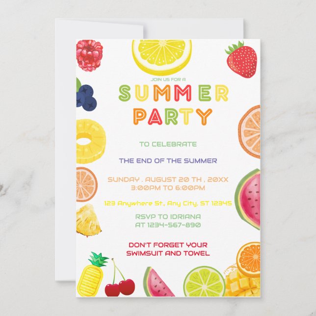 Invitación Fin del Fiesta de verano (Anverso)