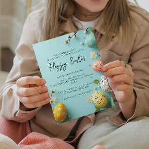 Invitación Fin simple Elegante floral y huevos Feliz Pascua