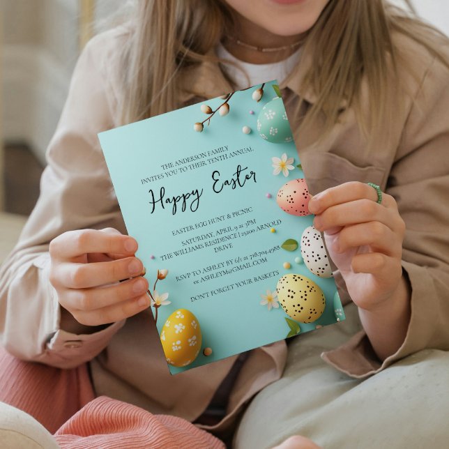 Invitación Fin simple Elegante floral y huevos Feliz Pascua (Subido por el creador)
