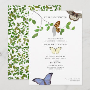 Invitación Fin vacunado de mariposas de reunión de cuarentena